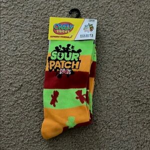 Green and Red Casual Socks with Sour Patch Design